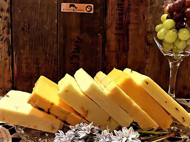 Slices of Cinnamon Ridge cheese fanned out on a board